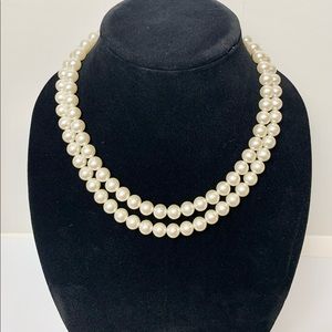 Vintage Napier Double Strand pearl necklace gold tone clasp signed